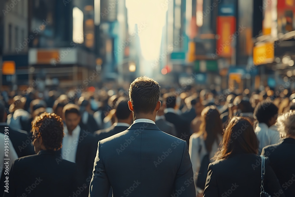 NYC Businessman Crowd Perspective Dynamic Urban Commuting Contrast NYC Businessman Crowd Perspective Dynamic Urban Commuting Contrast