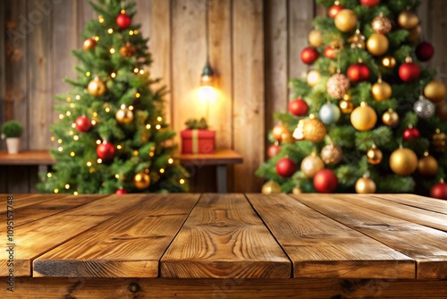 Wooden table and stand for Christmas product presentation