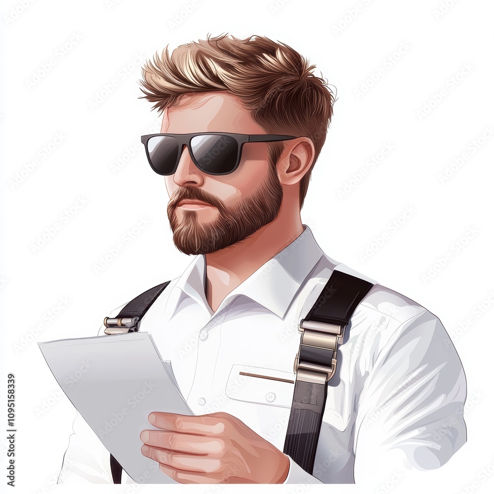 a pilot checking a flight plan, aviation role, ultra-detailed depiction, professional attire, isolated on white background a pilot checking a flight plan, aviation role, ultra-detailed depiction, professional attire, isolated on white background