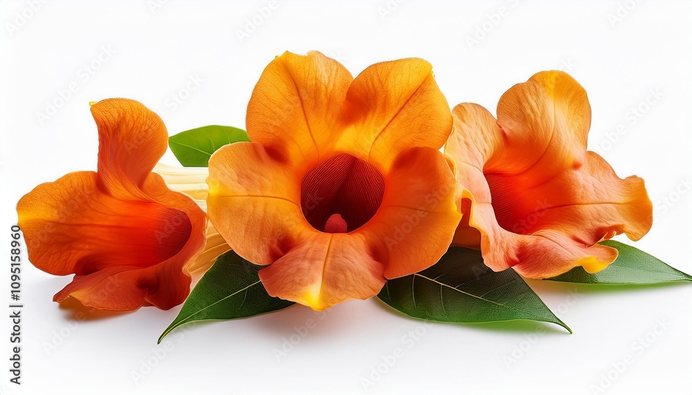 Trumpet Vine on white background isolated. Beautiful flower. Trumpet Vine on white background isolated. Beautiful flower.