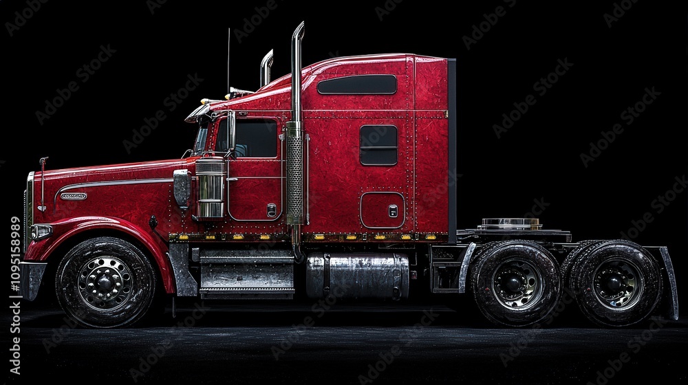 Classic Red Semi Truck Heavy Duty Vehicle Transportation Cargo Trucking Industry Classic Red Semi Truck Heavy Duty Vehicle Transportation Cargo Trucking Industry
