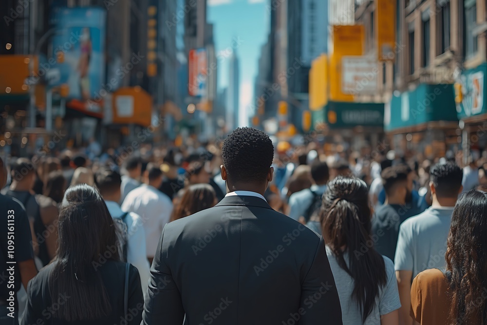 NYC Rush Hour Businessmans Back View, Depth of Field NYC Rush Hour Businessmans Back View, Depth of Field