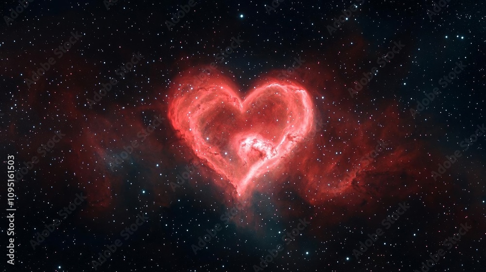 Glowing heart nebula set against a deep starry sky, swirling pinks and reds evoking romance, love in space, cosmic beauty concept Glowing heart nebula set against a deep starry sky, swirling pinks and reds evoking romance, love in space, cosmic beauty concept