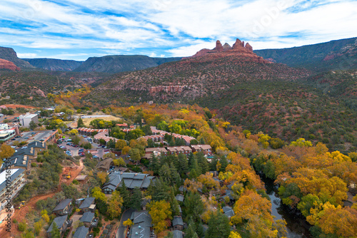 Aerial Views of Downtown Sedona, Arizona, America, USA.