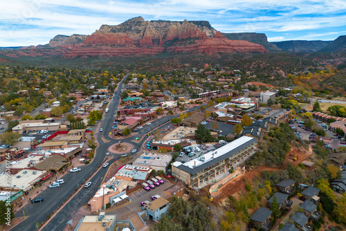 Aerial Views of Downtown Sedona, Arizona, America, USA.