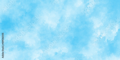 Creative vintage light sky blue background with various clouds and fogg, Watercolor stain with clouds, gradient light sky blue shades grunge cloudy watercolor background on white paper texture,