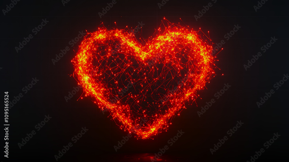 Heart icon made of glowing threads, representing love and connection Heart icon made of glowing threads, representing love and connection