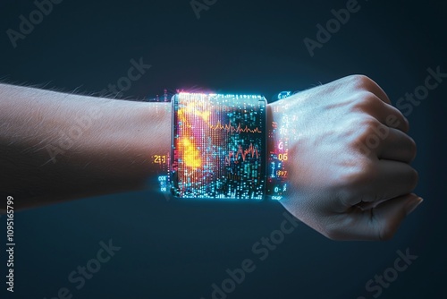 biometric sensor patch technology and wearable wrist device for digital interaction.












