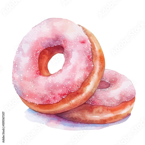 A watercolor painting of Donut, isolated on a white background. Donut vector.