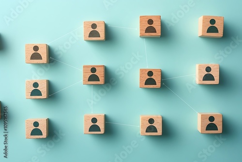 Overhead Flat Lay Minimalist Workforce Network of Wooden Blocks