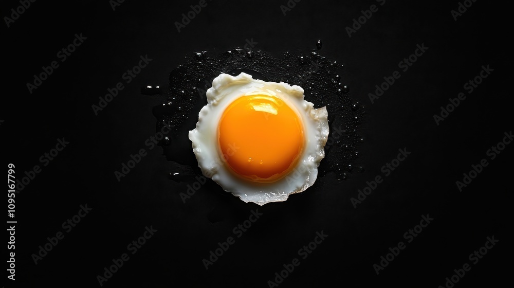 A perfectly cooked fried egg resting on a dark surface, showcasing a bright yellow yolk surrounded by crispy white edges. This dish symbolizes a classic breakfast choice. A perfectly cooked fried egg resting on a dark surface, showcasing a bright yellow yolk surrounded by crispy white edges. This dish symbolizes a classic breakfast choice.