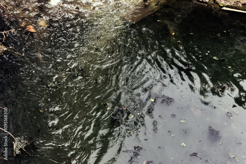 This is the sewer channel of almost dead, clusters of dead organic matter. Muddy water due to the abundance of hydrogen sulfide photo