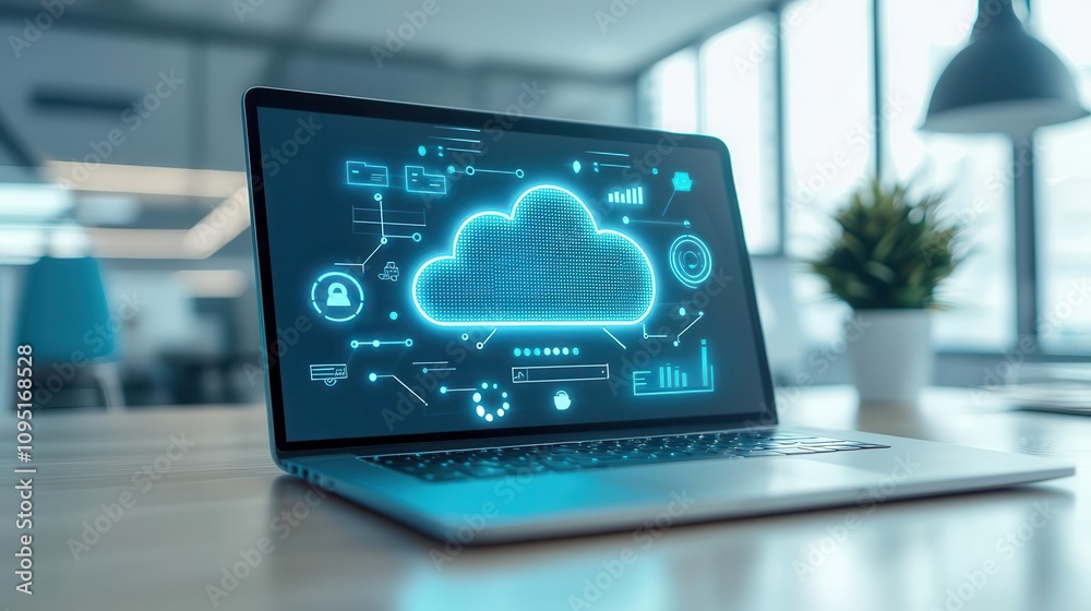 Techsavvy workspace with automation features, adaptive layouts, and cloudbased tools, modern office interior design, productivityfocused