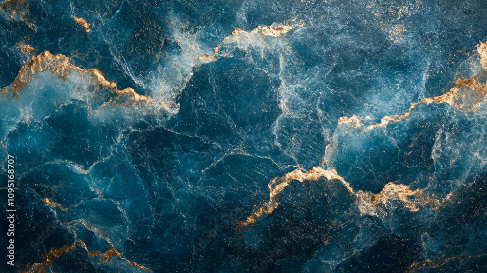 Beautiful blue and gold abstract marble texture with intricate patterns and details