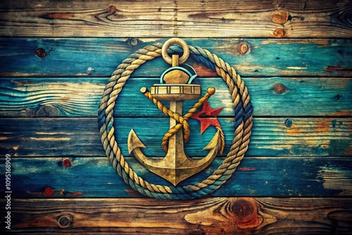 Vintage Style Photography of Marine-Themed Emblems Featuring Nautical Elements and Weathered Textures, Perfect for Military and Maritime Design Projects photo