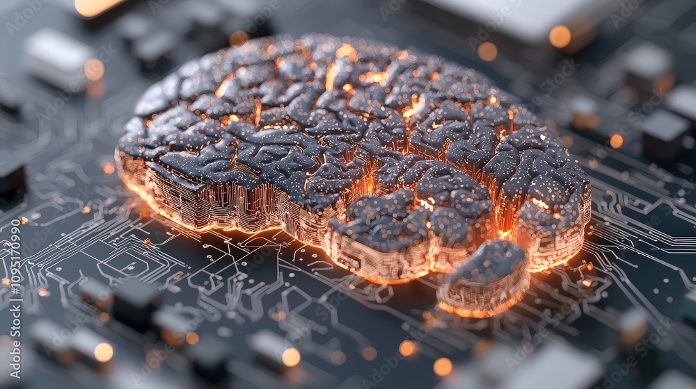 Artificial Intelligence 3D Brain on Circuit Board AI Technology Concept