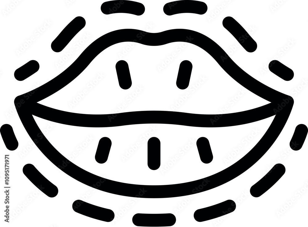 Black simple vector icon representing dry and chapped lips, a sign of dehydration Black simple vector icon representing dry and chapped lips, a sign of dehydration