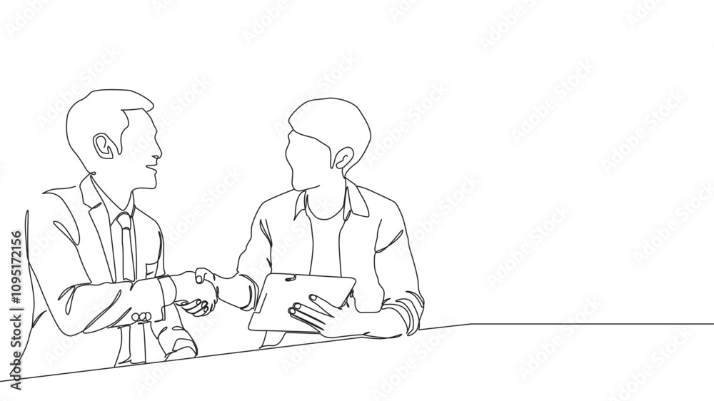 Business interaction line art style vector illustration Business interaction line art style vector illustration