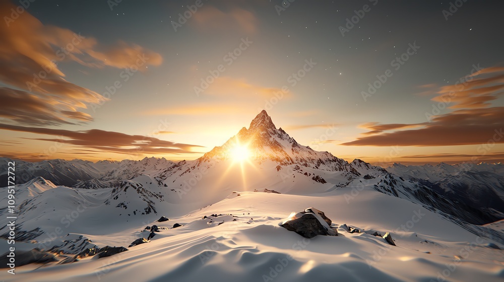 Naklejka premium Glowing aurora lights over a mountain range, capturing the beauty of the natural world, mountain glowtime, majestic and serene