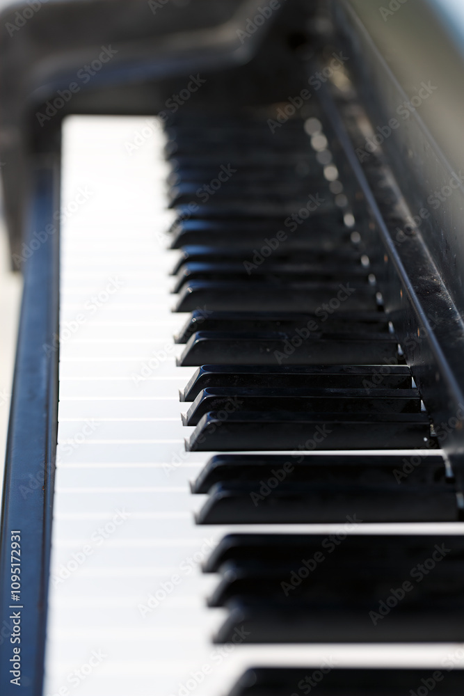 A close up shot focuses on the tactile black and white keys of a piano. The sunlight casts shadows and highlights the polished surfaces, inviting a sense of creativity and passion for music. Piano key A close up shot focuses on the tactile black and white keys of a piano. The sunlight casts shadows and highlights the polished surfaces, inviting a sense of creativity and passion for music. Piano key