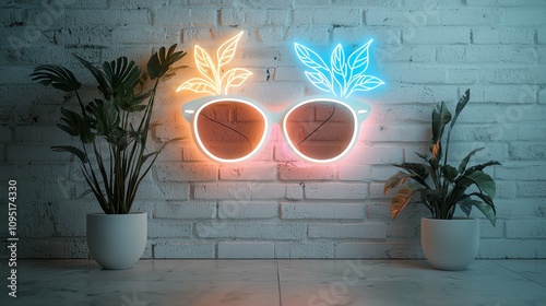 Glowing neon sign with an abstract design, symbolizing modern nightlife, glowtime urban aesthetic, energetic and stylish photo