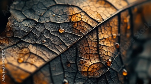 Outdoor macro close up highlighting the intricate natural patterns textures and details found in the beauty of autumn foliage  This image captures the delicate and organic beauty of nature s design photo