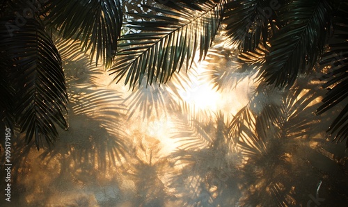 Sunlight Through Leaves, Capture beams of sunlight filtering through the palm leaves