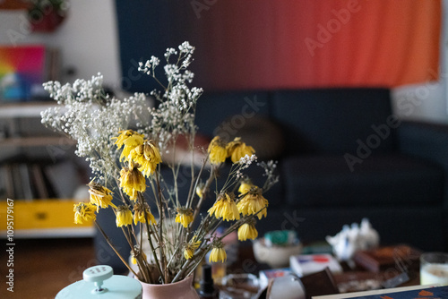 dead nature of yellow flower decoration