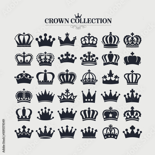 Wallpaper Mural Royal Crown Collection: A comprehensive set of 30 unique crown silhouettes, perfect for logos, design elements, and embellishments.  Each crown offers a distinct style and regal presence. Torontodigital.ca