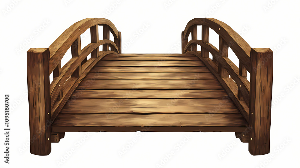 A wooden bridge isolated on a transparent background, with a symmetrical composition and front view. Rustic Wooden Bridge. Illustration A wooden bridge isolated on a transparent background, with a symmetrical composition and front view. Rustic Wooden Bridge. Illustration