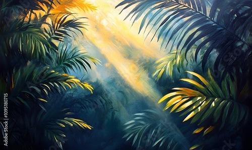 Sunlight Through Leaves, Capture beams of sunlight filtering through the palm leaves