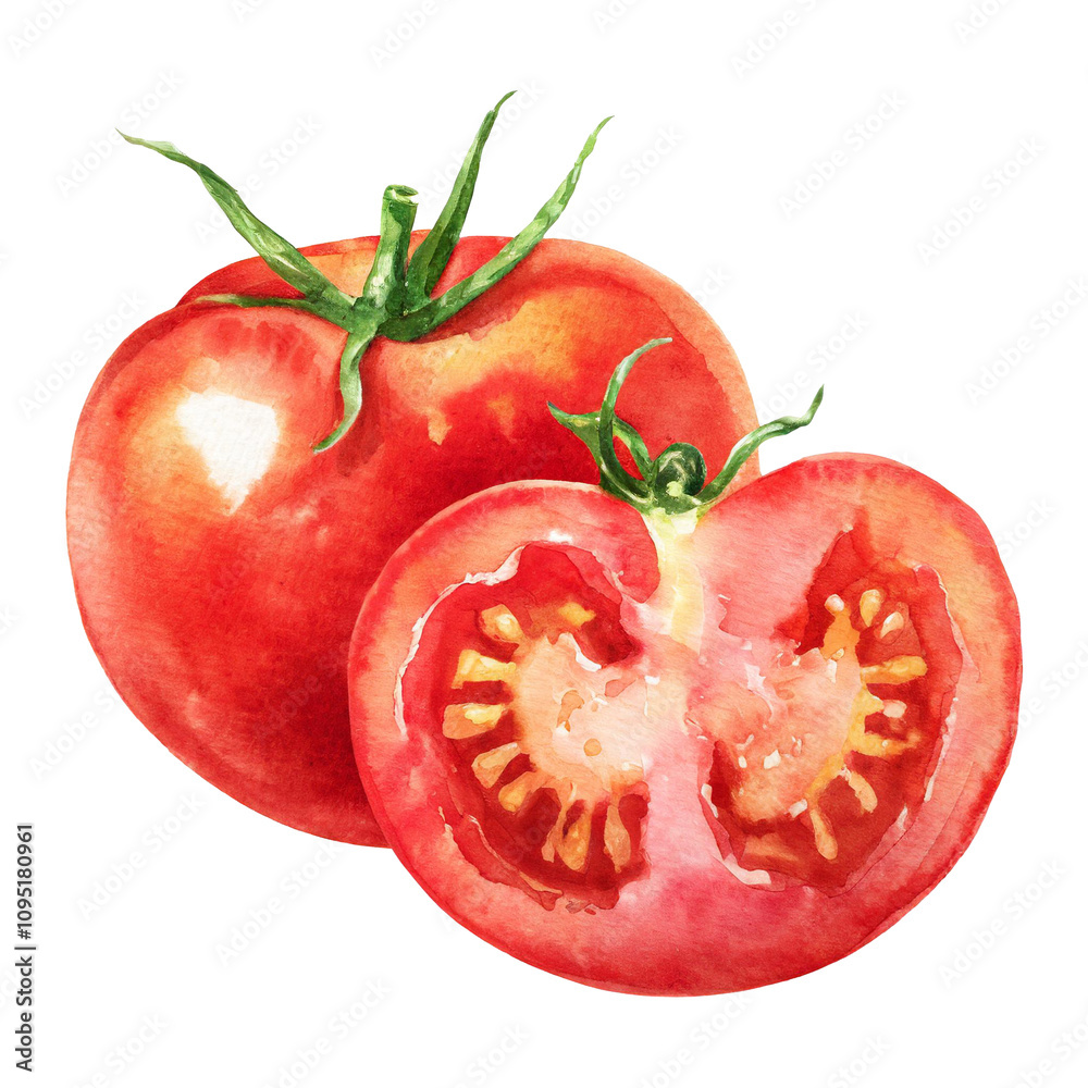 watercolor illustration of a red tomato isolated watercolor illustration of a red tomato isolated