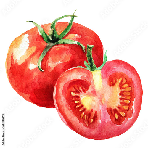 watercolor illustration of a red tomato isolated