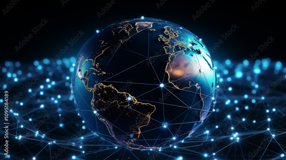 Concept of internet and telecommunication technologies with 3d globe and satellite orbits Concept of internet and telecommunication technologies with 3d globe and satellite orbits