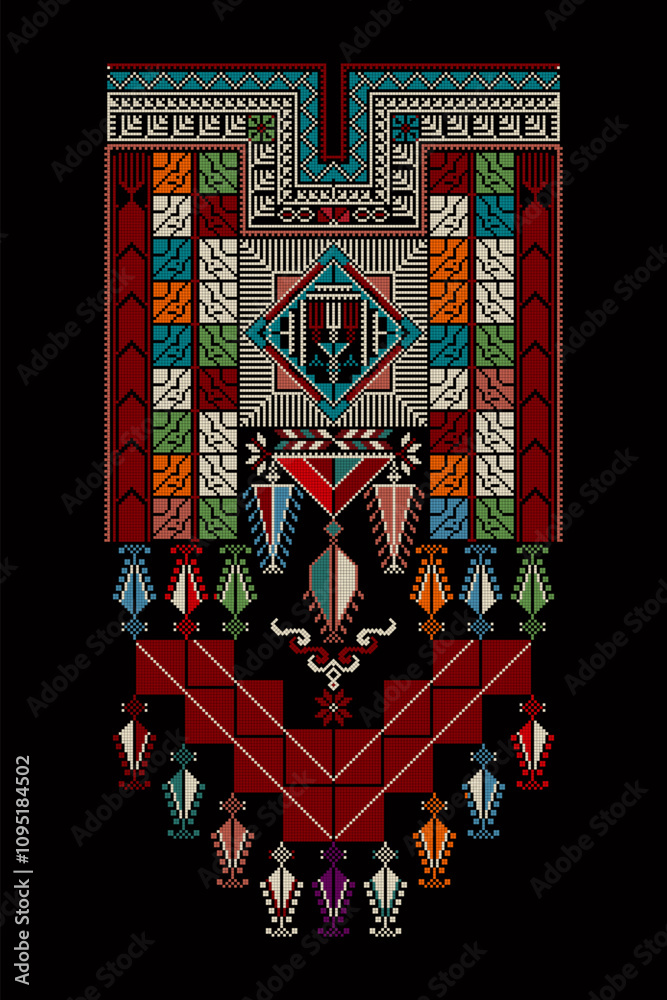 Obraz premium Embroidery vector Tatreez template , Palestinian fashion neck ornament