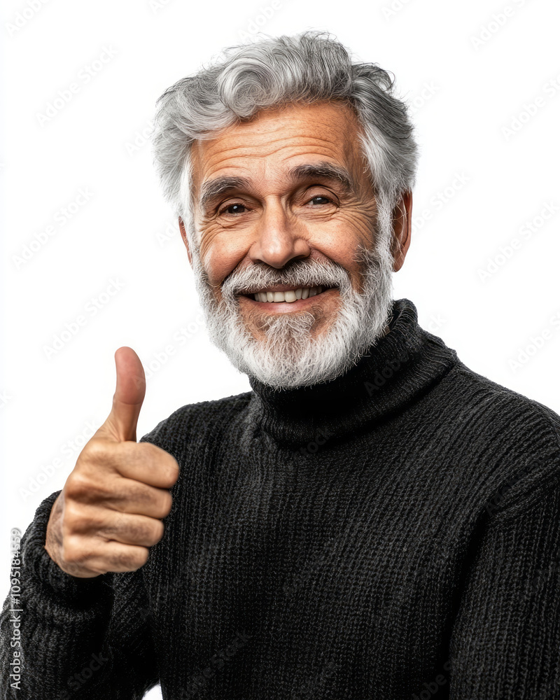 happy senior man giving a thumbs-up gesture, isolated on a white background, 
