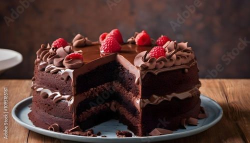 A view of a Chocolate Sponge Cake on a Table