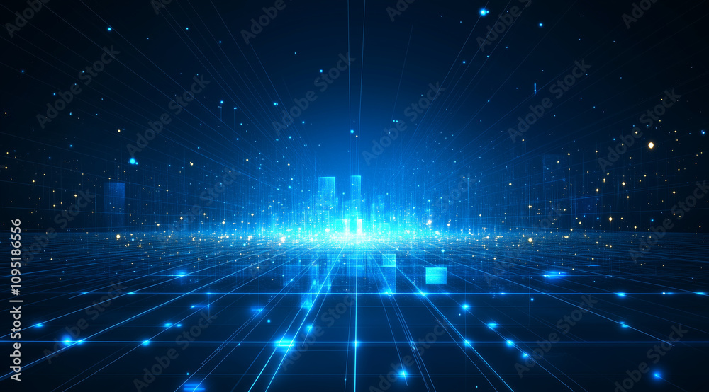 Blue background with glowing lines and blocks for technology concept vector presentation design template. Abstract blue gradient background vector illustration, high-resolution photography, in the sty Blue background with glowing lines and blocks for technology concept vector presentation design template. Abstract blue gradient background vector illustration, high-resolution photography, in the sty