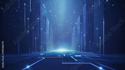 Blue background with glowing lines and blocks for technology concept vector presentation design template. Abstract blue gradient background vector illustration, high-resolution photography, in the sty