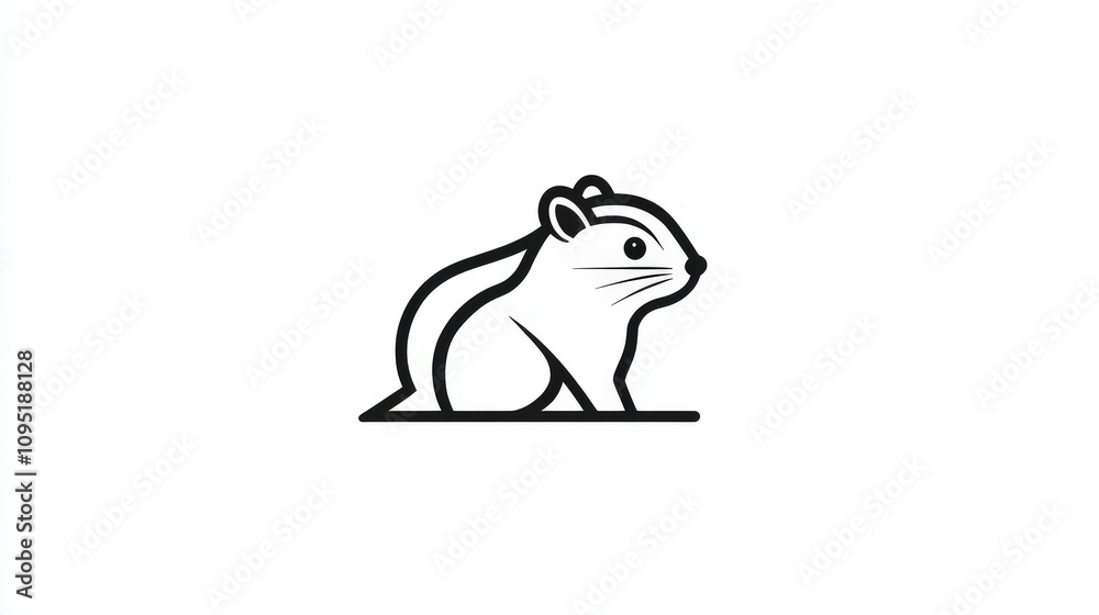 Obraz premium Minimalist Line Art Illustration of a Small Rodent Sitting Gracefully Against a Simple White Background Ideal for Nature or Wildlife Themes