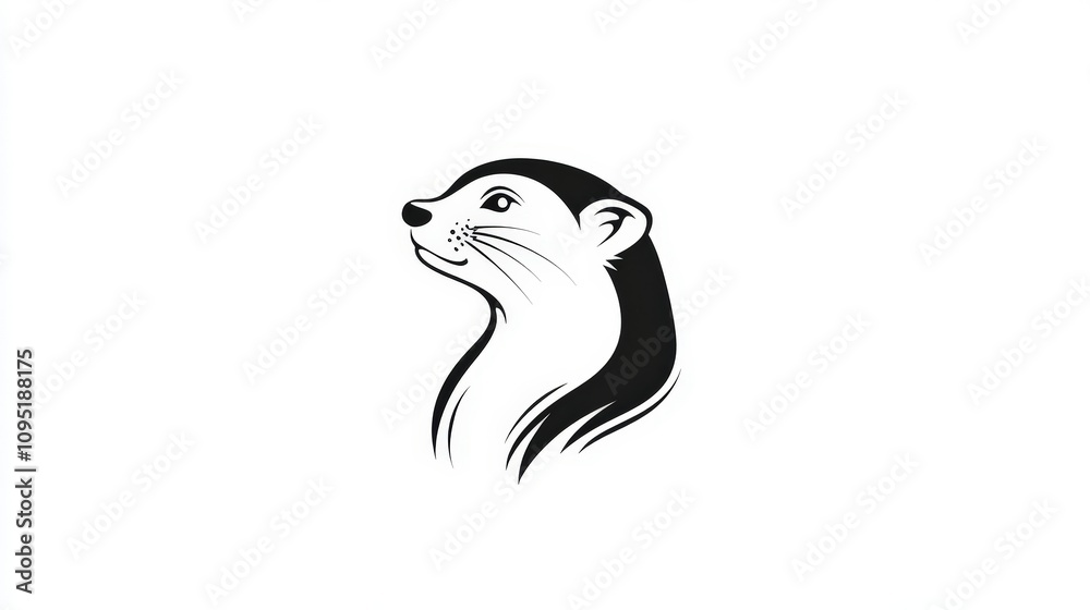 Obraz premium Stylized Illustration of a Proud Otter with Flowing Lines, Evoking Playfulness and Grace in a Minimalist Black and White Design for Creative Projects