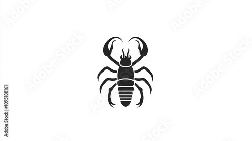 Detailed Black Silhouette of a Scorpion on a Clean White Background, Ideal for Illustrations, Logos, or Inspirational Displays Related to Nature, Wildlife, or Danger Themes photo