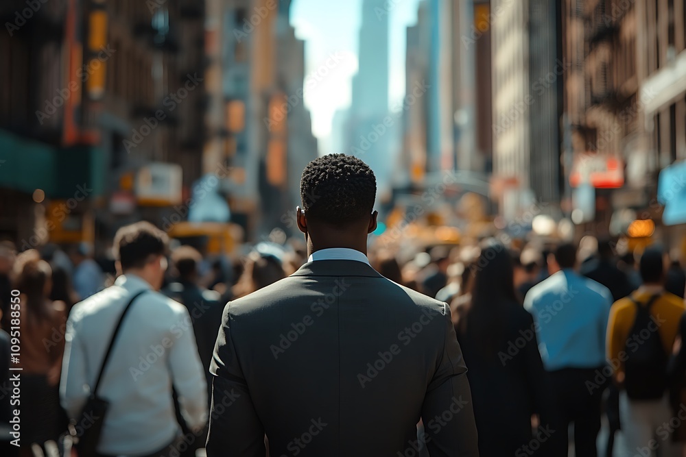 Solitary Businessman in Rush Hour Crowd Blur Solitary Businessman in Rush Hour Crowd Blur