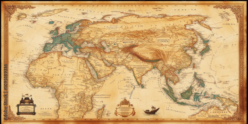 Obraz premium Antique World Map Depicting Ancient Lands And Waterways