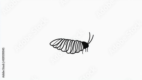 Intricate Black Silhouette of a Silkworm with Detailed Lines on a Minimal White Background, Ideal for Educational and Artistic Projects