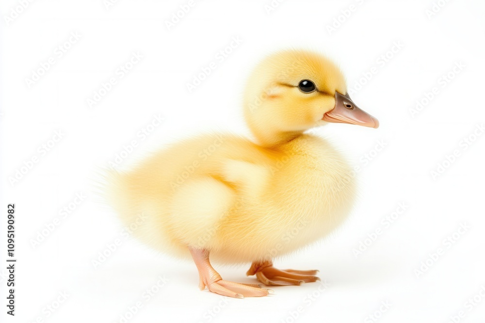 A cute, fluffy yellow duckling standing on a white background, showcasing its vibrant color and adorable features. A cute, fluffy yellow duckling standing on a white background, showcasing its vibrant color and adorable features.