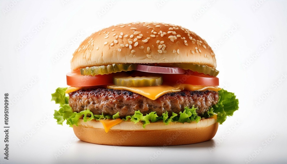 appetizing burger on white background
