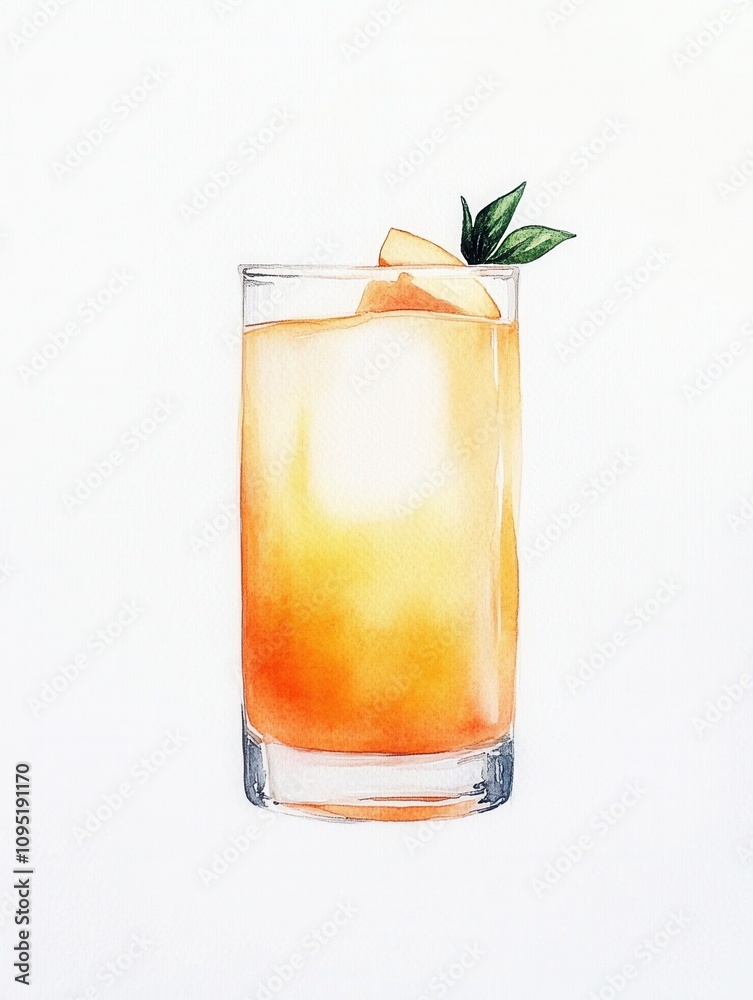 A refreshing drink in a clear glass, featuring a mix of orange and yellow hues, garnished with a slice of fruit and a sprig of mint. A refreshing drink in a clear glass, featuring a mix of orange and yellow hues, garnished with a slice of fruit and a sprig of mint.