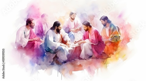Watercolor illustration of the last supper  a biblical scene from maundy thursday