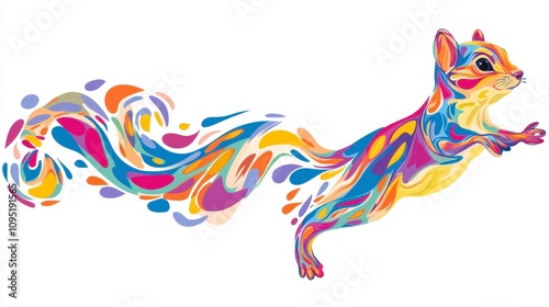 Colorful Abstract Squirrel Illustration in Dynamic Motion with Vibrant Swirls and Flowing Patterns Perfect for Creative Projects and Designs